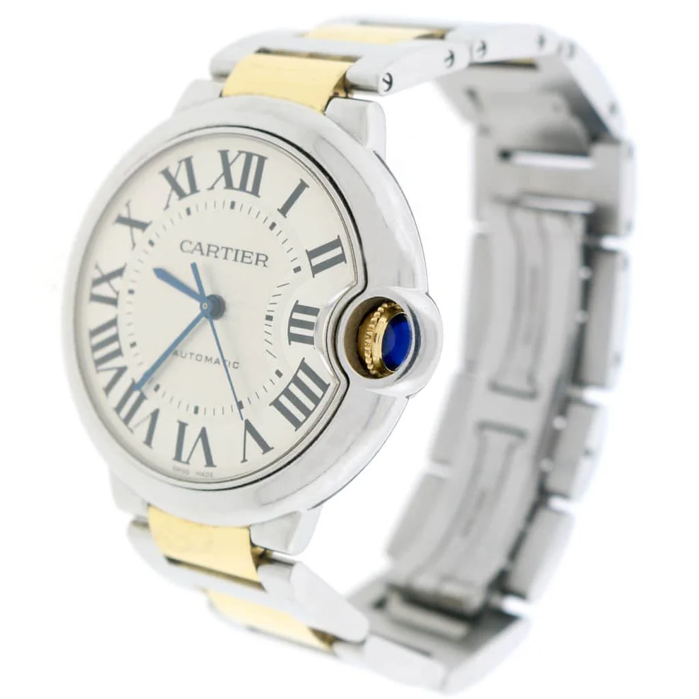 Replikaklocka för herr: Cartier Ballon Bleu, mellanstorlek, tvåfärgad, 18K, gult guld, &, rostfritt stål, 36 mm, automatiskt — sällsynt – Bild 4