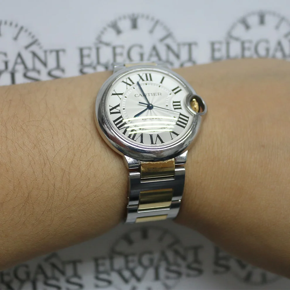 Replikaklocka för herr: Cartier Ballon Bleu, mellanstorlek, tvåfärgad, 18K, gult guld, &, rostfritt stål, 36 mm, automatiskt — sällsynt – Bild 5