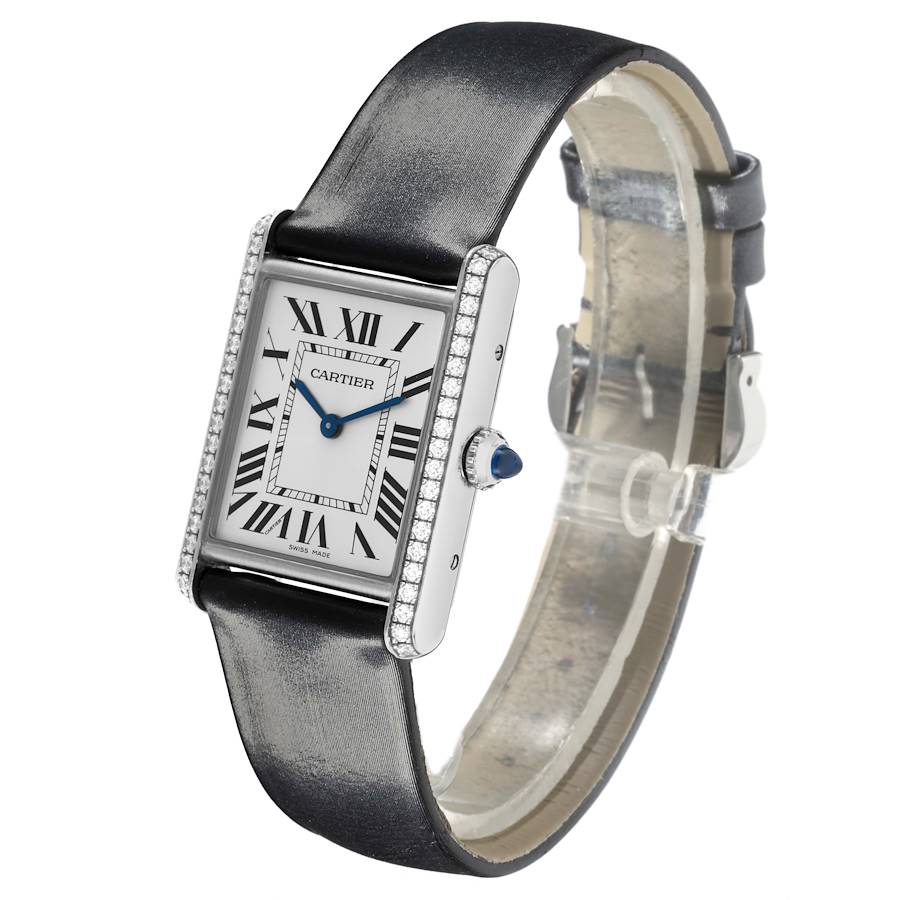 Replikaklocka för dam: Cartier Tank Must, stor modell, stål, diamant, W4TA0017 — utsökt – Bild 4