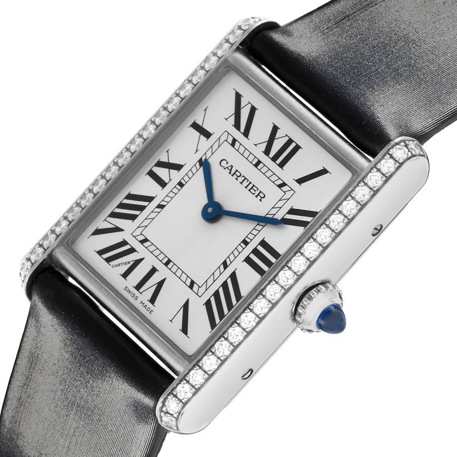 Replikaklocka för dam: Cartier Tank Must, stor modell, stål, diamant, W4TA0017 — utsökt – Bild 5