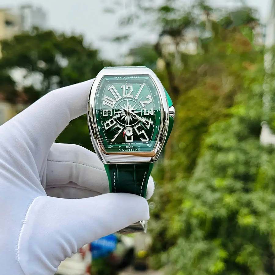 Replikaklocka: Franck Muller Vanguard V45 Yachting, grön urtavla, läderarmband, ABF 45 mm — av hög kvalitet – Bild 4