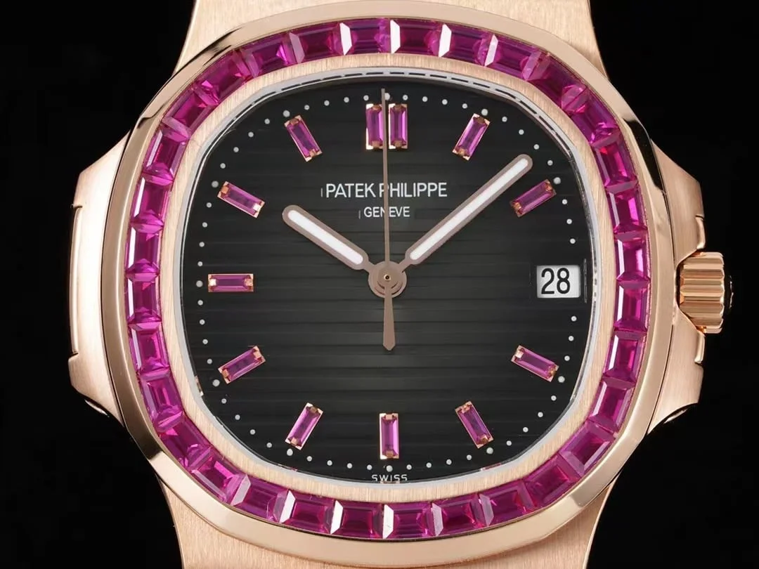 Replikaklocka: Patek Philippe 40 mm, roséguld, svart urtavla, helt steninfattad — enastående – Bild 3