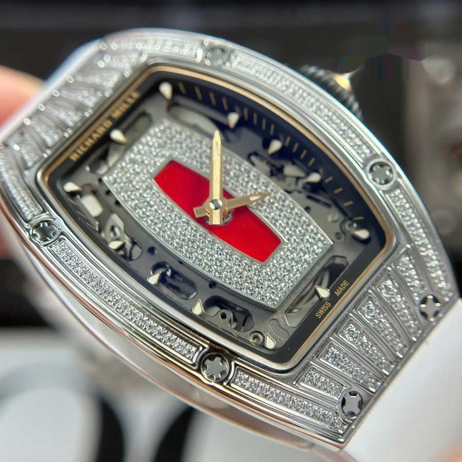 Replikaklocka: Richard Mille RM 07-01 Lady, diamanter, Red Lip, vitt gummiarmband, ZF 45.32 X 32,3 mm — prisvärd – Bild 5