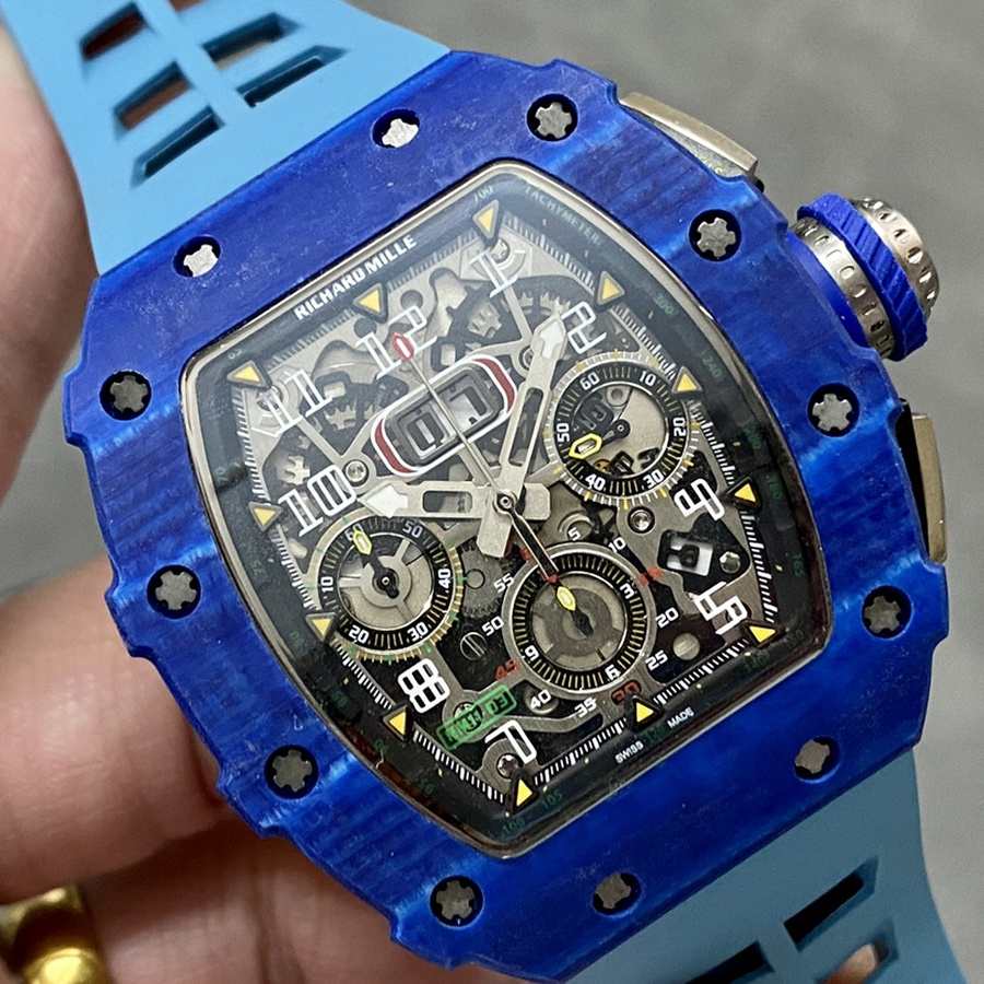 Replikaklocka: Richard Mille RM 11-03 Jean Todt, 50-årsjubileum, kronograf, blå kolfiber, fiber, KVF 49.94 X 44,5 mm — bästsäljande – Bild 3