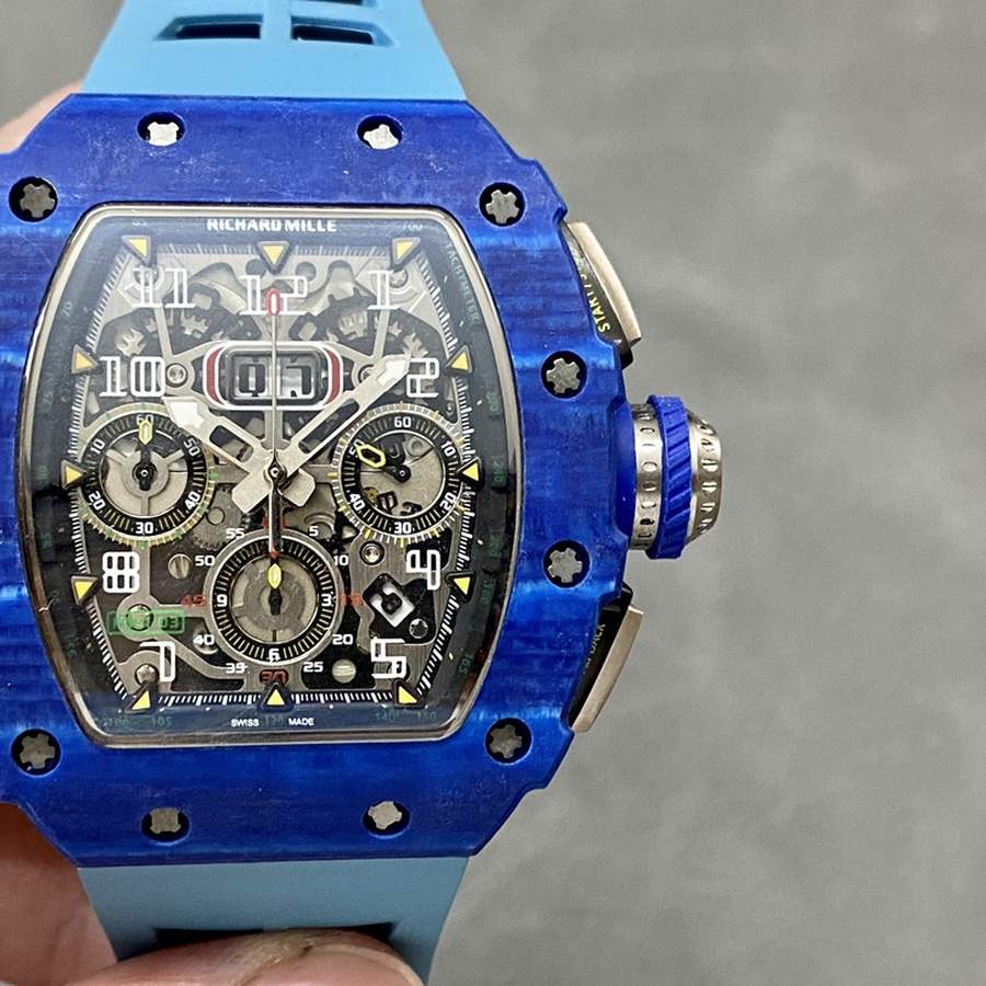 Replikaklocka: Richard Mille RM 11-03 Jean Todt, 50-årsjubileum, kronograf, blå kolfiber, fiber, KVF 49.94 X 44,5 mm — bästsäljande – Bild 4