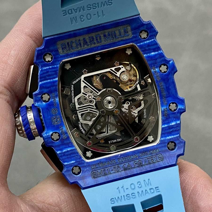 Replikaklocka: Richard Mille RM 11-03 Jean Todt, 50-årsjubileum, kronograf, blå kolfiber, fiber, KVF 49.94 X 44,5 mm — bästsäljande – Bild 7