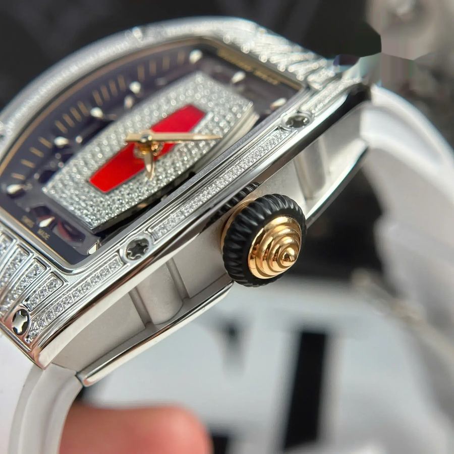 Replikaklocka: Richard Mille RM 07-01, vit, boett, med, kubisk zirkonia, röd urtavla, ZF 45.32 X 32,3 mm — exklusiv – Bild 6