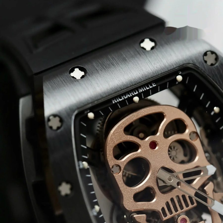 Replikaklocka: Richard Mille RM 52-01 Skull, tourbillon, svart keramik, gummiarmband, 43 mm — med hög precision – Bild 5