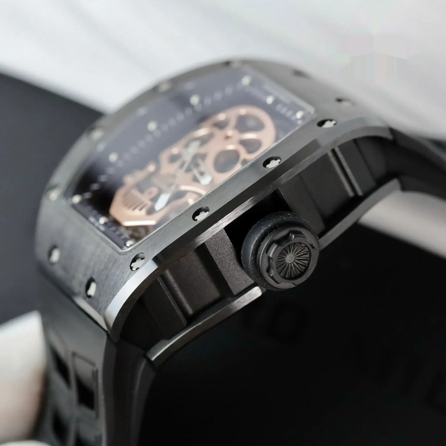 Replikaklocka: Richard Mille RM 52-01 Skull, tourbillon, svart keramik, gummiarmband, 43 mm — med hög precision – Bild 6