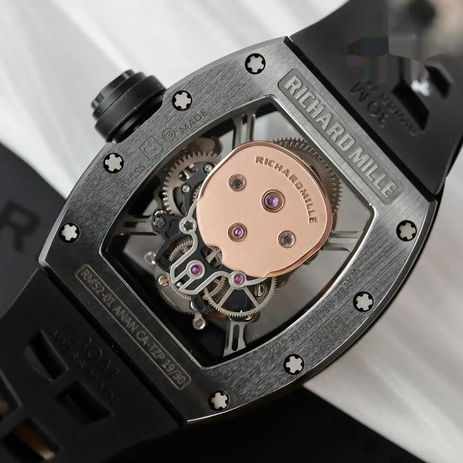 Replikaklocka: Richard Mille RM 52-01 Skull, tourbillon, svart keramik, gummiarmband, 43 mm — med hög precision – Bild 7