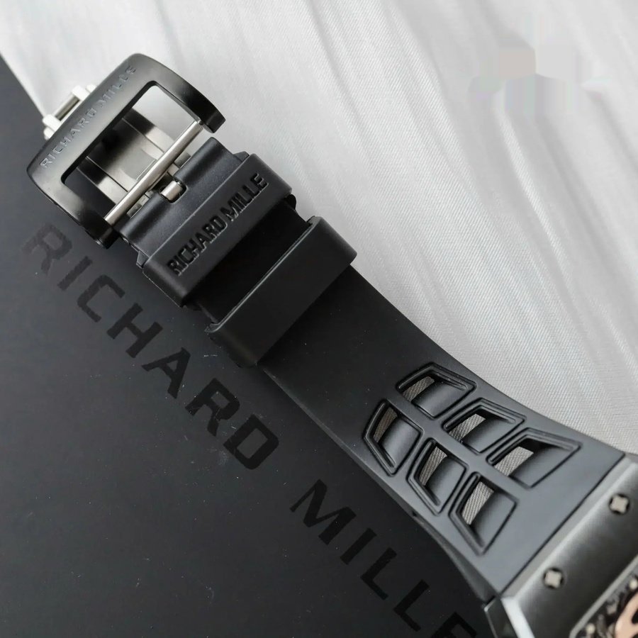 Replikaklocka: Richard Mille RM 52-01 Skull, tourbillon, svart keramik, gummiarmband, 43 mm — med hög precision – Bild 8