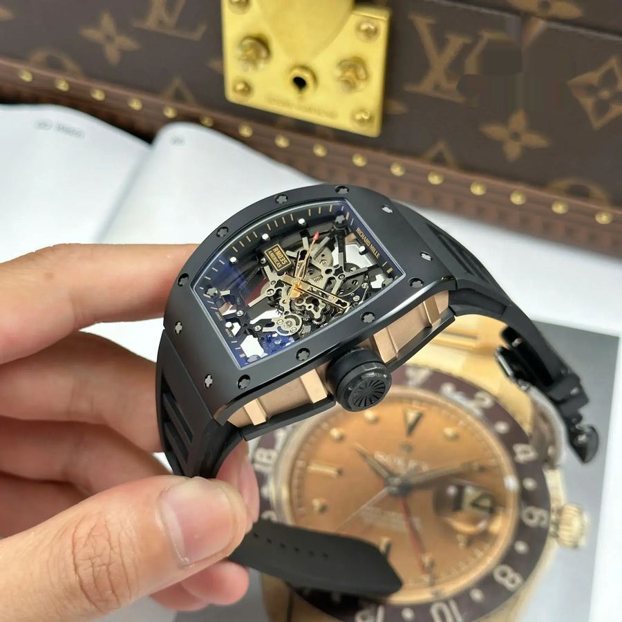 Replikaklocka: Richard Mille RM 035 Black Toro, keramik, &, roséguld, skeletturtavla, gummiarmband, ZF, tillverkare, 39,7 mm X 48 mm — av hög kvalitet – Bild 3