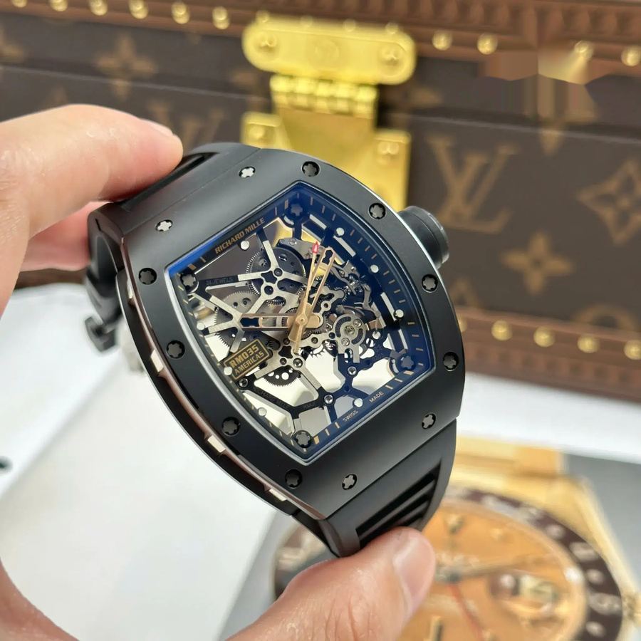 Replikaklocka: Richard Mille RM 035 Black Toro, keramik, &, roséguld, skeletturtavla, gummiarmband, ZF, tillverkare, 39,7 mm X 48 mm — av hög kvalitet – Bild 4