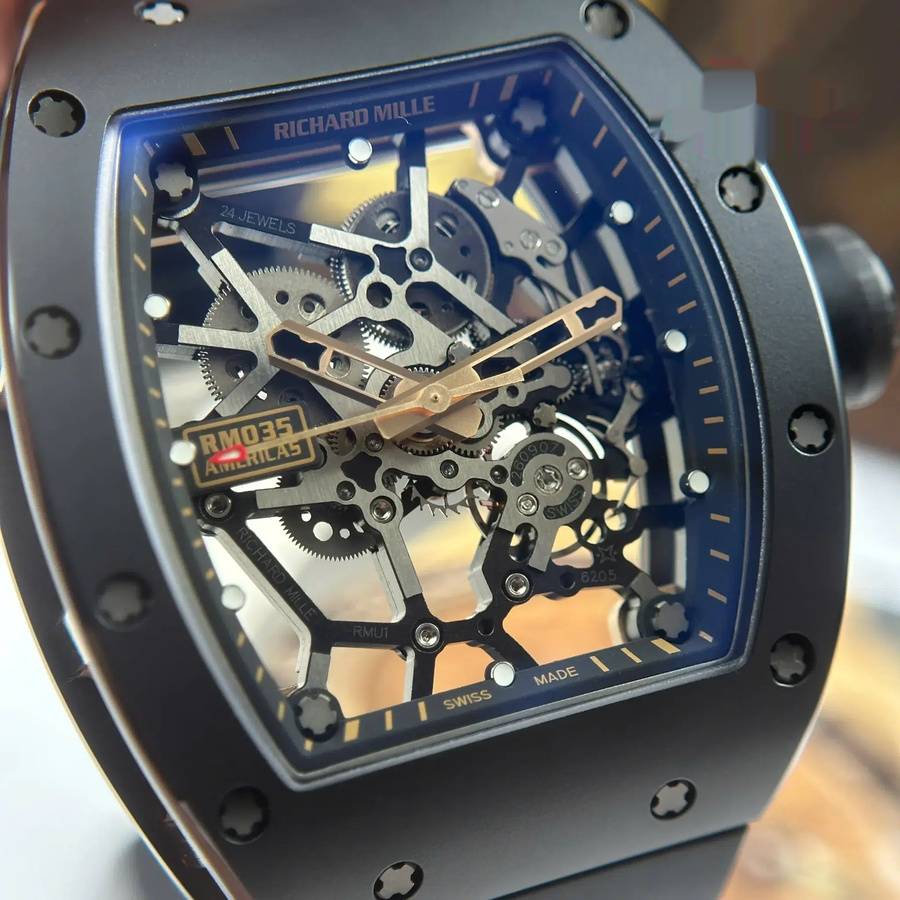 Replikaklocka: Richard Mille RM 035 Black Toro, keramik, &, roséguld, skeletturtavla, gummiarmband, ZF, tillverkare, 39,7 mm X 48 mm — av hög kvalitet – Bild 5