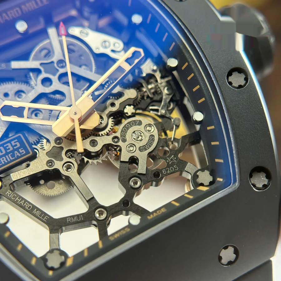 Replikaklocka: Richard Mille RM 035 Black Toro, keramik, &, roséguld, skeletturtavla, gummiarmband, ZF, tillverkare, 39,7 mm X 48 mm — av hög kvalitet – Bild 7