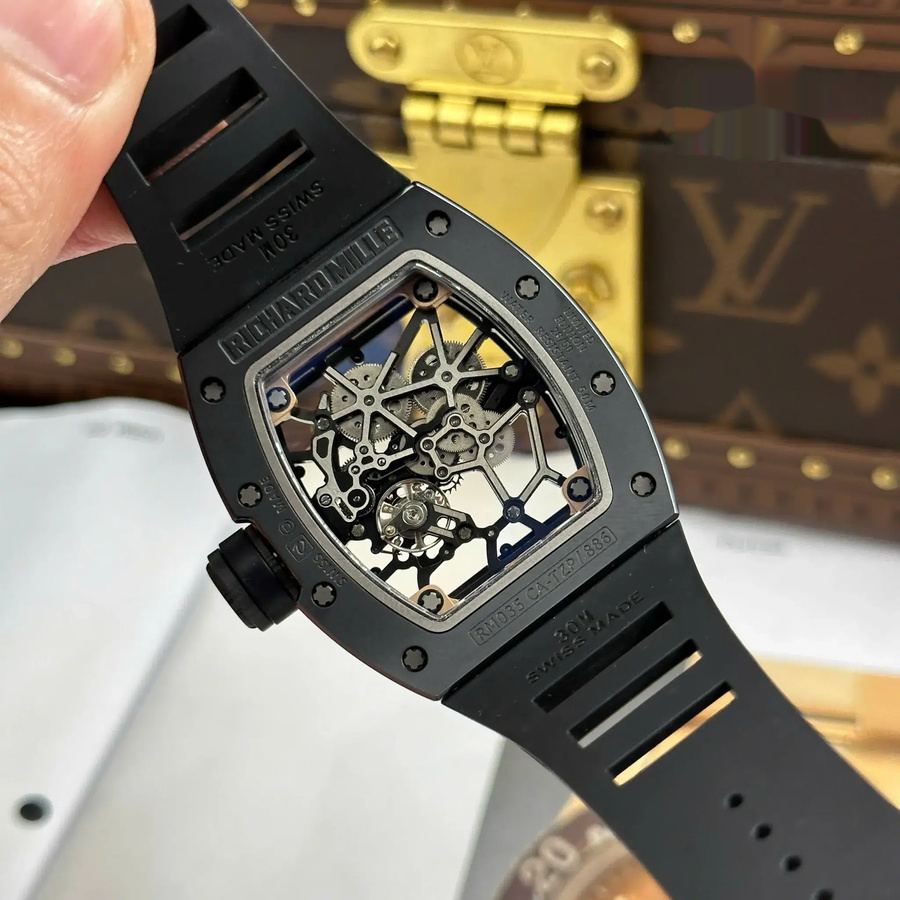 Replikaklocka: Richard Mille RM 035 Black Toro, keramik, &, roséguld, skeletturtavla, gummiarmband, ZF, tillverkare, 39,7 mm X 48 mm — av hög kvalitet – Bild 11