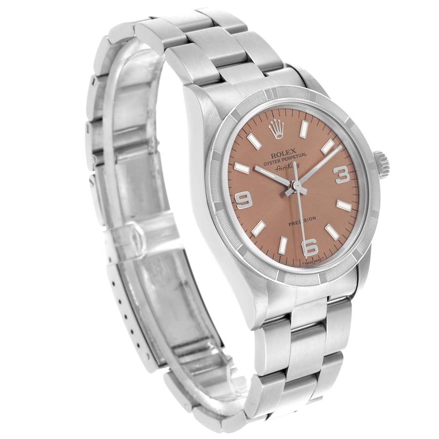 Replikaklocka för herr: Rolex Air King 34, laxrosa urtavla, guillocherad boettring, stål, 14010 — helt ny – Bild 3