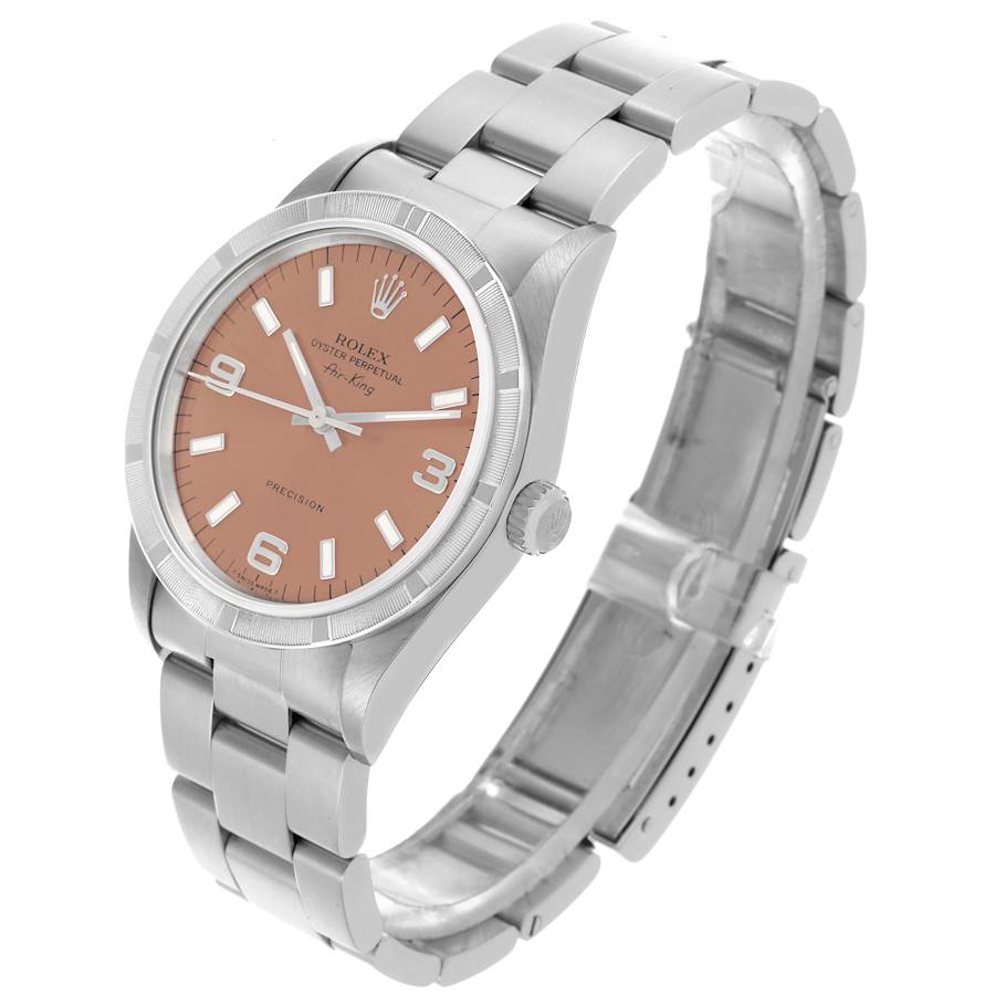 Replikaklocka för herr: Rolex Air King 34, laxrosa urtavla, guillocherad boettring, stål, 14010 — helt ny – Bild 4
