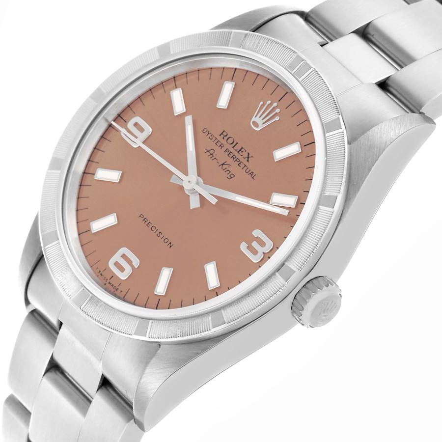 Replikaklocka för herr: Rolex Air King 34, laxrosa urtavla, guillocherad boettring, stål, 14010 — helt ny – Bild 5