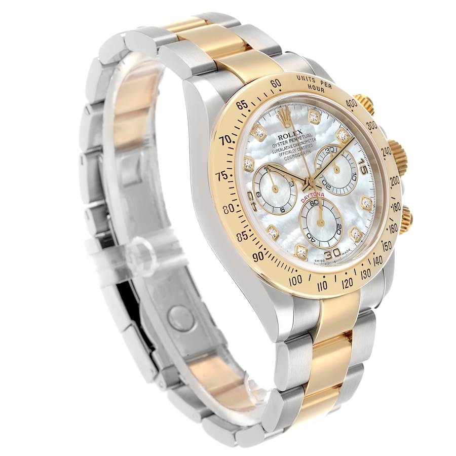 Replikaklocka för herr: Rolex Daytona, stål och gult guld, pärlemortavla med diamanter, 116523 — hållbar – Bild 4