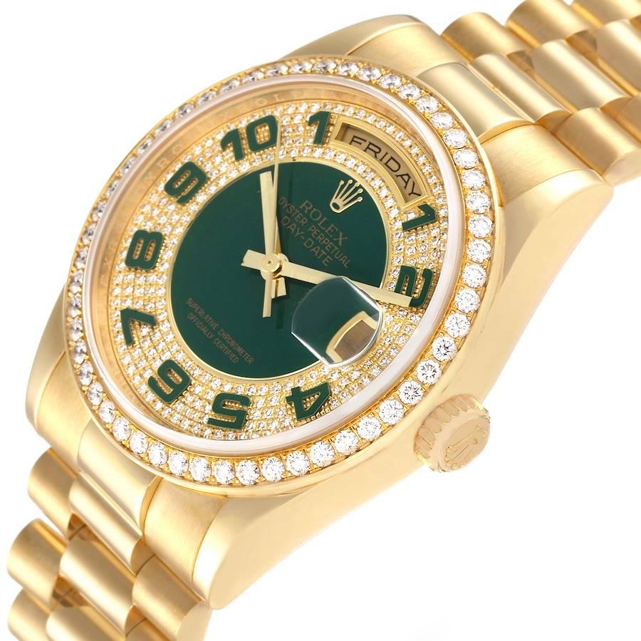 Replikaklocka för herr: Rolex President Day Date, gult guld, grön, emalj, diamant, 118348 — förträfflig – Bild 5