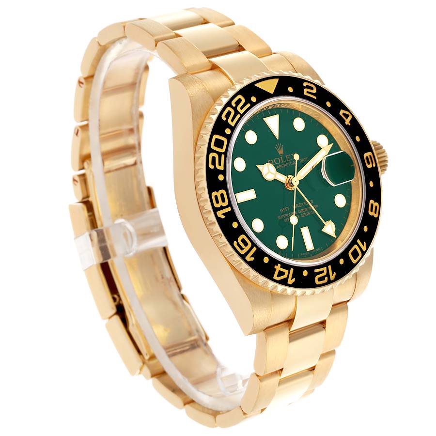 Replikaklocka för herr: Rolex GMT Master II, gult guld, grön urtavla, 116718 — värdefull – Bild 3