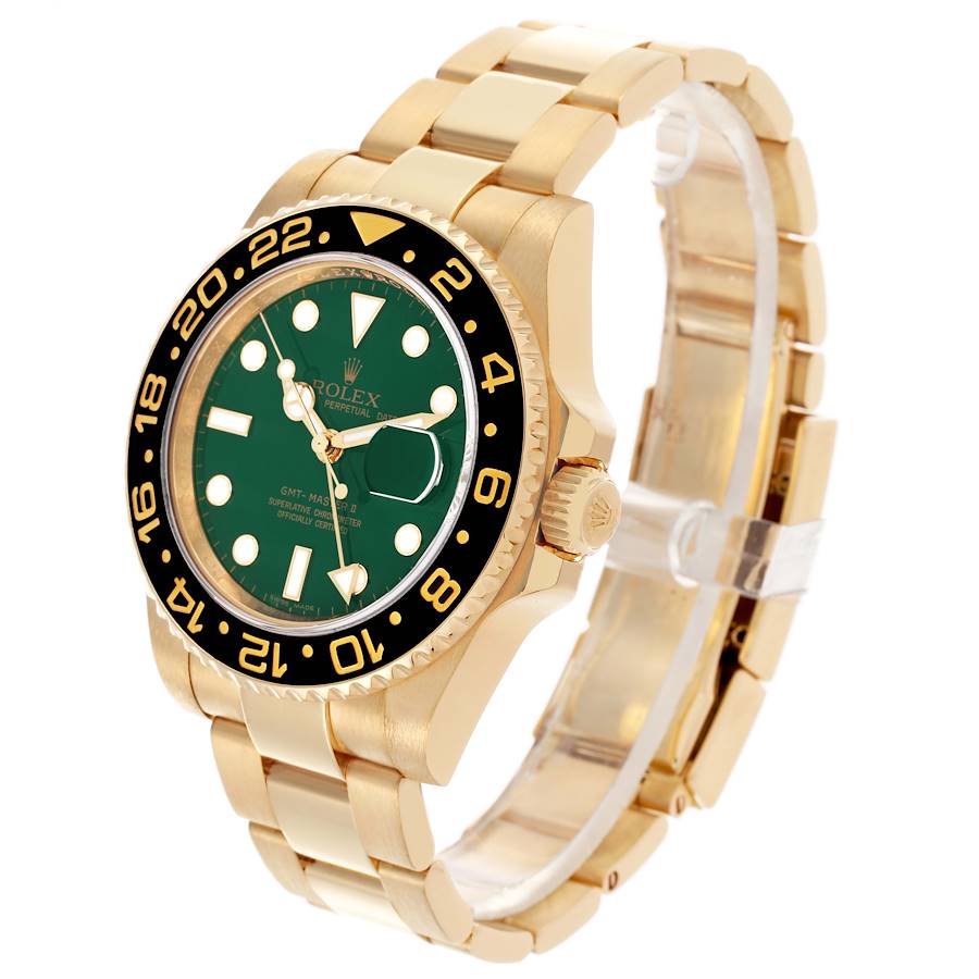 Replikaklocka för herr: Rolex GMT Master II, gult guld, grön urtavla, 116718 — värdefull – Bild 4
