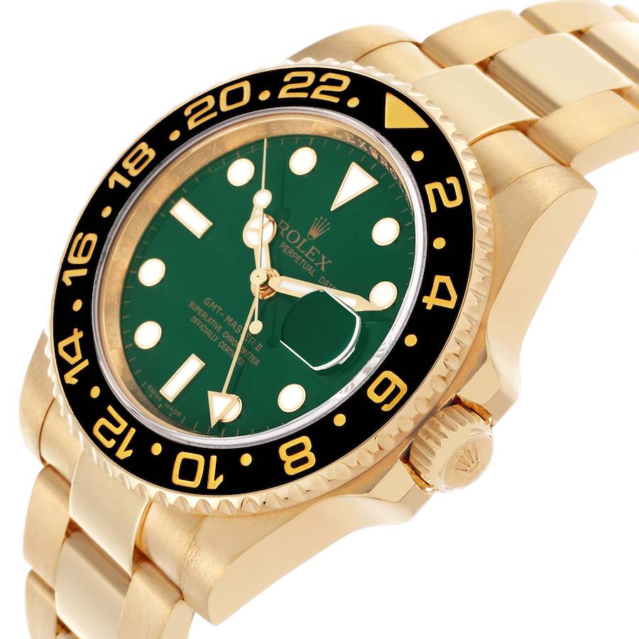 Replikaklocka för herr: Rolex GMT Master II, gult guld, grön urtavla, 116718 — värdefull – Bild 5