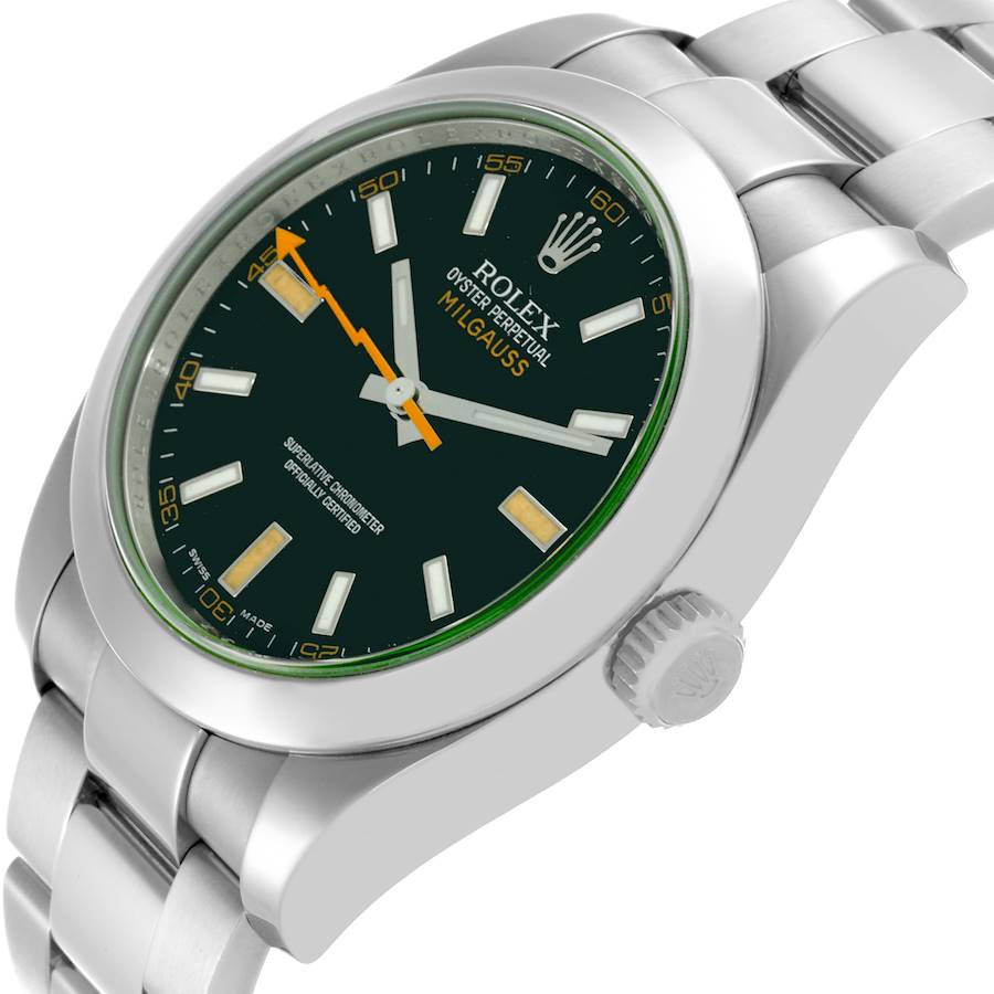 Replikaklocka för herr: Rolex Milgauss 40 mm, svart urtavla, grönt glas, stål, 116400 — förtrollande – Bild 5